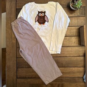 Boys Sweet Tea brown plaid owl shirt and pant set size 5/6